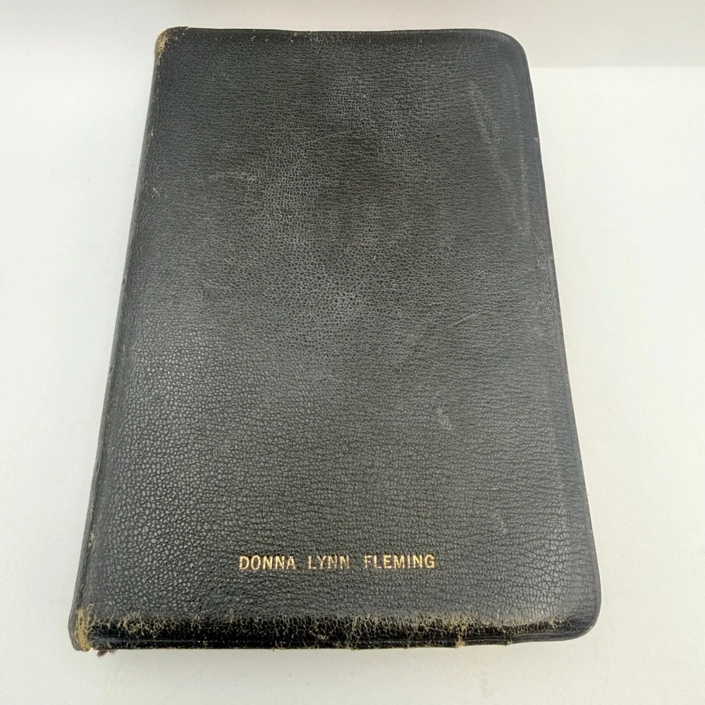Vintage World Holy Bible KJV Red Letter Genuine Morocco Leather Black Reference